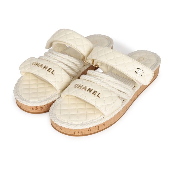 Chanel Rope Sandals White Lambskin Gold Hardware  41 EU Discount