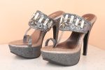 Women Pewter Embellished Party Stiletto Sandals For Discount