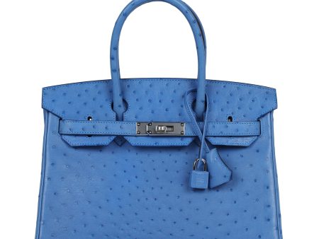 Pre-owned Hermes Birkin 30 Bleuet Ostrich Palladium Hardware Payment 2 For Discount