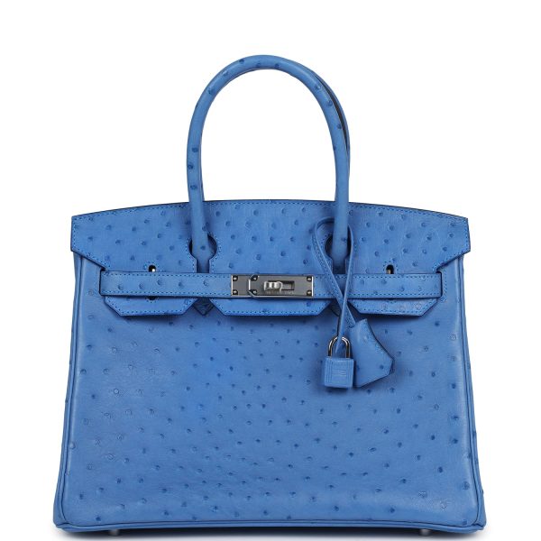 Pre-owned Hermes Birkin 30 Bleuet Ostrich Palladium Hardware Payment 2 For Discount