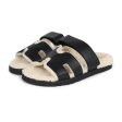 Hermes Chypre Techno Sandals Black and Ecru Shearling Palladium Hardware EU 39.5 Online Hot Sale