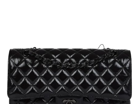 Chanel Medium Classic Double Flap Bag So Black Shiny Aged Calfskin Black Hardware Online Sale