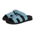 Hermes Chypre Techno Sandals Bleu Mineral Suede Palladium Hardware 37 EU For Sale