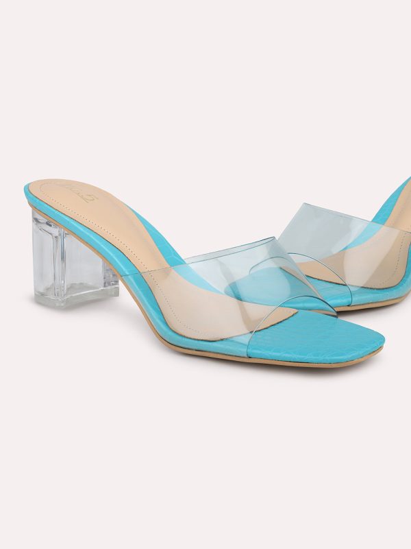 Women Blue-Toned & Transparent Block Sandals For Sale