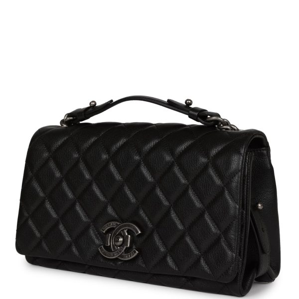 Chanel City Rock Medium Flap Black Goatskin Ruthenium Hardware Fashion