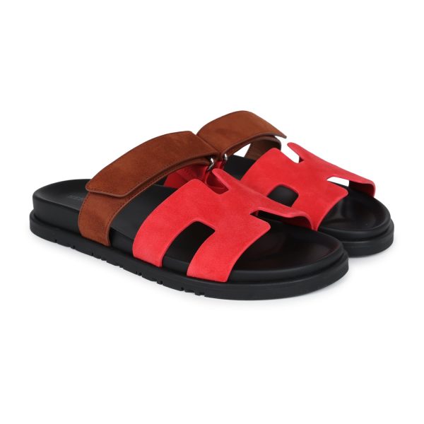 Hermes Chypre Techno Sandal Rouge Cinetique & Gold Suede Palladium Hardware 38.5 EU Hot on Sale