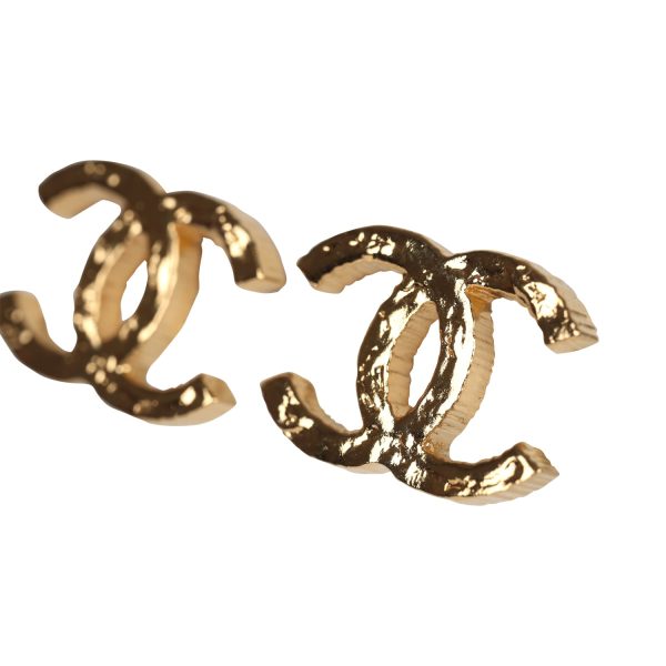 Chanel Small Hammered CC Stud Earrings Gold Tone Hardware Online Hot Sale