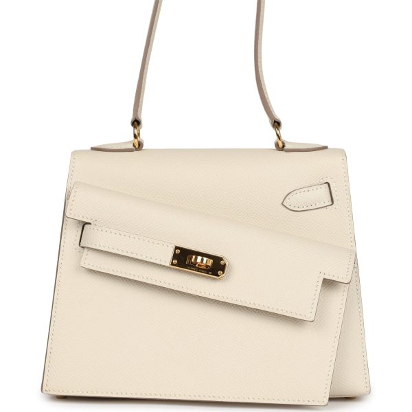 Pre-owned Hermes Kelly Sellier en Desordre 20 Craie Epsom Gold Hardware For Sale