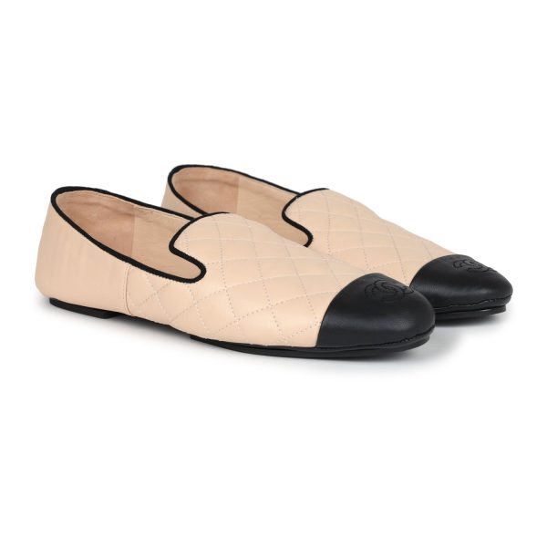 Chanel Beige and Black Flats with Clutch 37 EU Supply