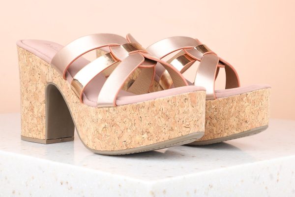 Women Rose Gold Embellished Platform Heels Hot on Sale