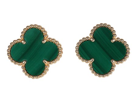 Van Cleef & Arpels Vintage Alhambra Motif Earrings Malachite 18K Yellow Gold Cheap