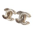 Chanel Small Quilted Crystal CC Stud Earrings Light Gold Hardware on Sale