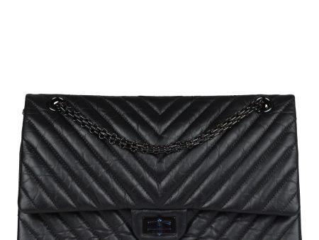 Chanel Medium Chevron Reissue 226 2.55 Flap Bag So Black Aged Calfskin Black Hardware Cheap