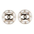 Chanel CC Round Stud Earrings White Black Enamel Gold Hardware Sale