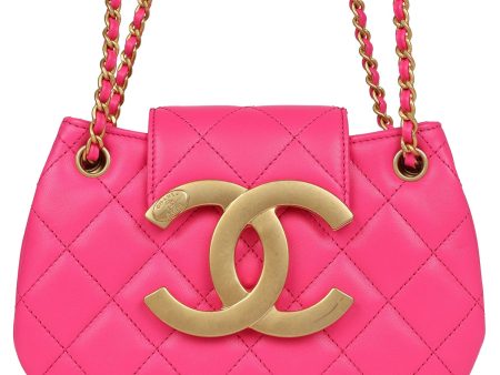 Chanel CC Mini Shoulder Bag Fuchsia Lambskin Antique Gold Hardware For Cheap