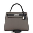 Hermes Special Order (HSS) Kelly Sellier 28 Etain and Black Epsom Brushed Palladium Hardware For Discount