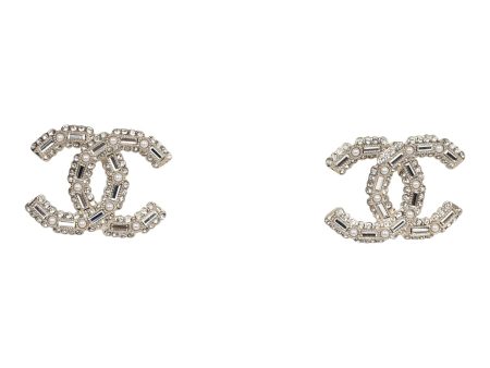 Chanel CC Crystal Pearl Stud Earrings Light Gold Hardware Online