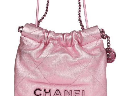 Chanel Mini 22 Bag Pink Metallic Lambskin Lacquered Metal Hardware on Sale