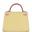 Pre-owned Hermes Special Order (HSS) Kelly Sellier 28 Rose Confetti and Jaune Poussin Epsom Palladium Hardware Hot on Sale