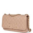 Chanel Medium CC Filigree Flap Bag Beige Caviar Brushed Gold Hardware Hot on Sale