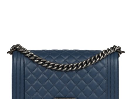 Chanel Medium Boy Bag Blue Lambskin Ruthenium Hardware For Discount