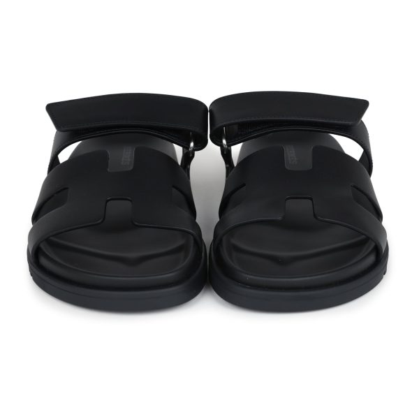 Hermes Chypre Techno Sandals Black Calfskin Palladium Hardware 37 EU Online