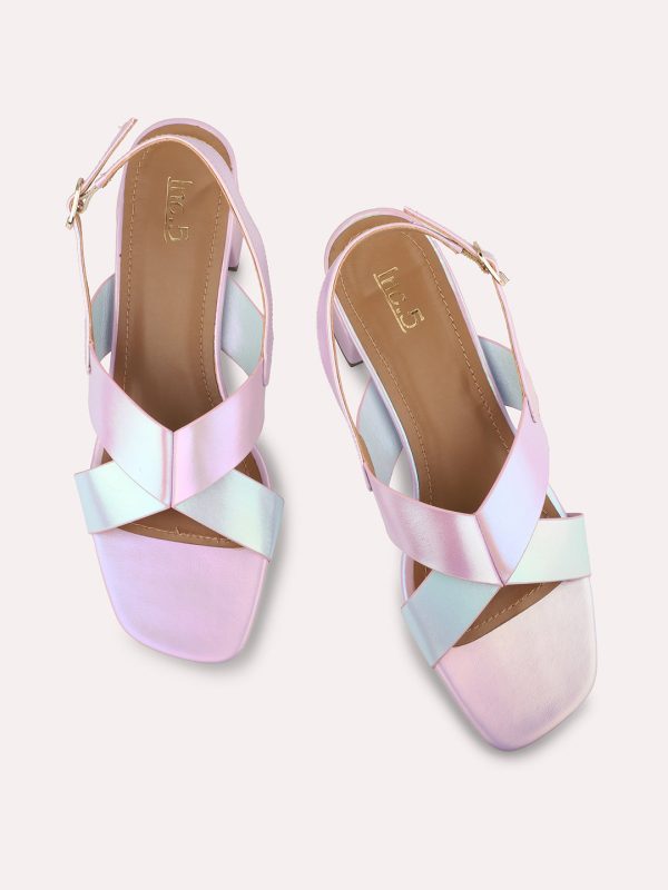 Women Pink-Toned Iridescent Effect Colourblocked Block Heels Online