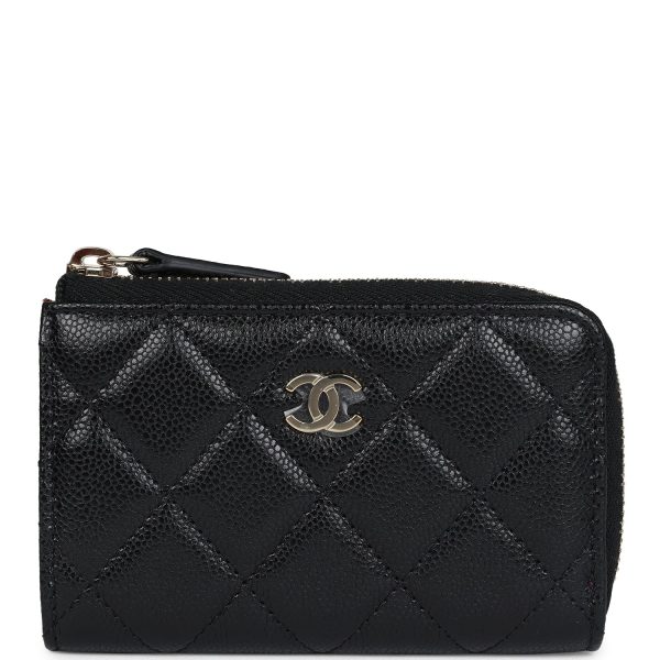 Chanel Classic Zipped Key Holder Case Black Caviar Light Gold Hardware Supply