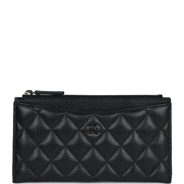 Chanel Classic Long Zipped Pouch Iridescent Black Caviar Ruthenium Hardware Online