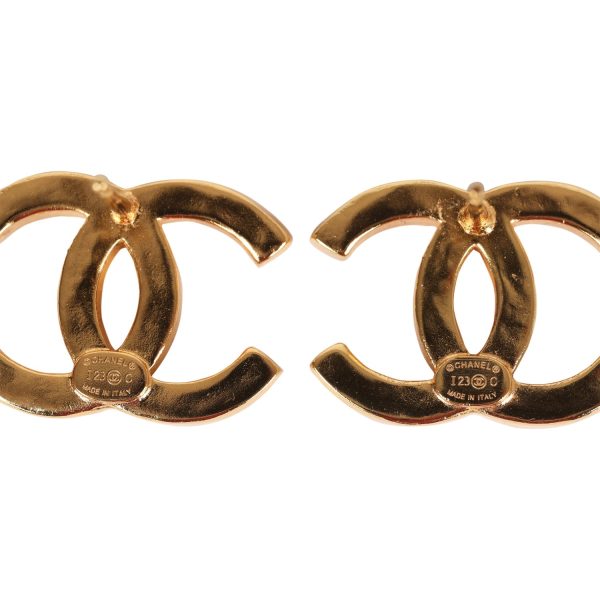 Chanel CC Stud Earrings White Textured Enamel and Gold Metal Sale