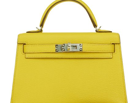 Hermes Kelly Sellier 20 Jaune de Naples Verso Chèvre Palladium Hardware Online now