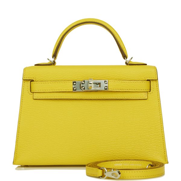 Hermes Kelly Sellier 20 Jaune de Naples Verso Chèvre Palladium Hardware Online now