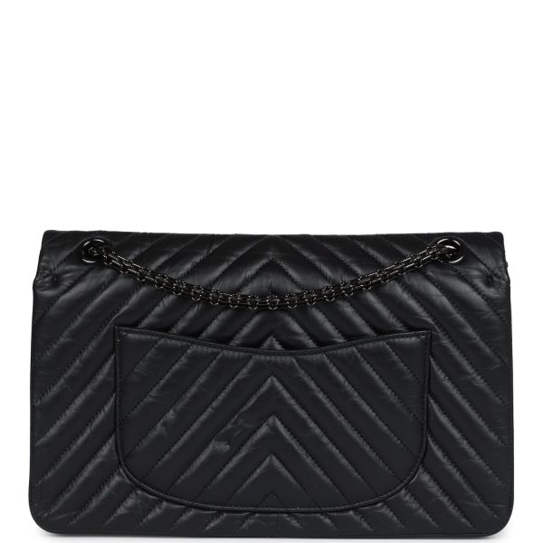 Chanel Medium Chevron Reissue 226 2.55 Flap Bag So Black Aged Calfskin Black Hardware Cheap