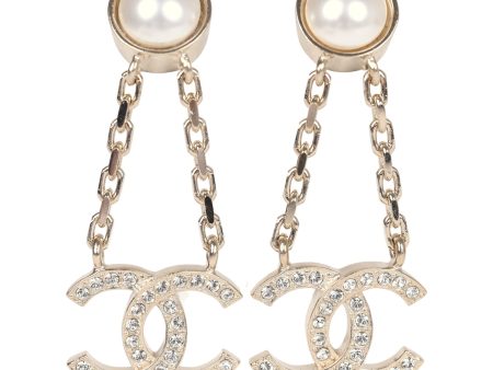 Chanel CC Drop Earrings Pearl & Crystals Light Gold Tone Metal Supply