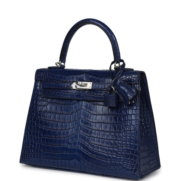 Hermes Kelly Sellier 25 Bleu Indigo Aizome Matte Porosus Crocodile Palladium Hardware Cheap