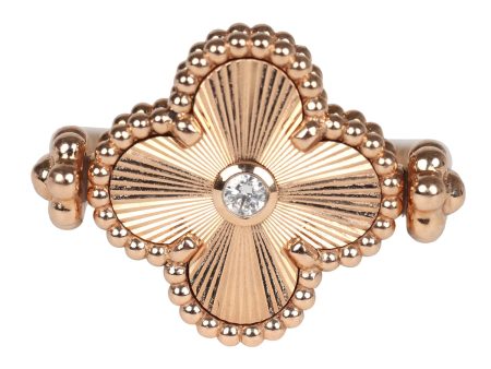 Van Cleef & Arpels Vintage Alhambra Reversible Ring Carnelian and Diamonds 18K Guilloché Rose Gold Hardware Online Sale