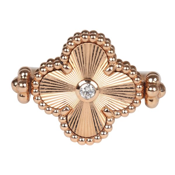 Van Cleef & Arpels Vintage Alhambra Reversible Ring Carnelian and Diamonds 18K Guilloché Rose Gold Hardware Online Sale