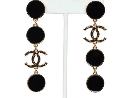 Chanel Round Dangle CC Earrings Black Enamel & Gold Metal For Cheap