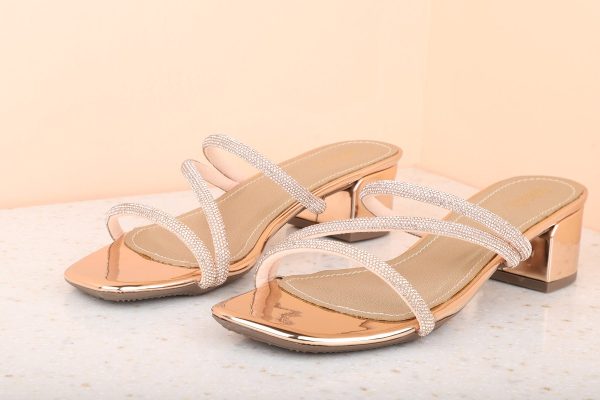 Women Rose Gold Embellished Party Block Sandals Sale