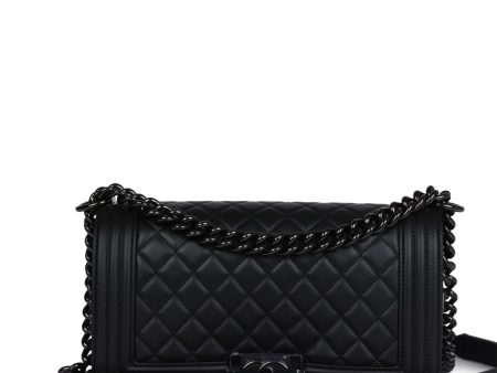 Chanel Medium Boy Bag SO Black Calfskin Black Hardware Online Hot Sale