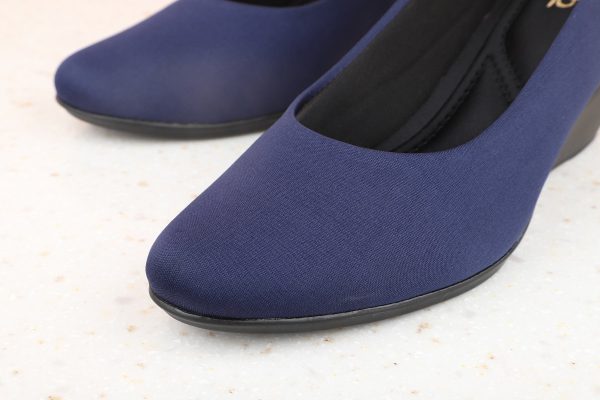 Women Navy Solid Wedge Pumps Discount