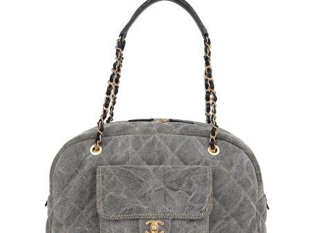 Chanel Maxi Bowling Bag Light Grey Washed Denim Antique Gold Hardware Discount