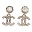 Chanel Pearl Spike CC Crystal Dangle Earrings Light Gold Hardware For Discount