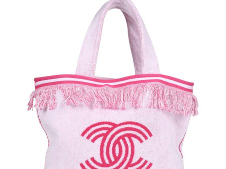 Chanel CC Beach Tote Bag & Towel Set Pink & White Canvas & Terry Supply