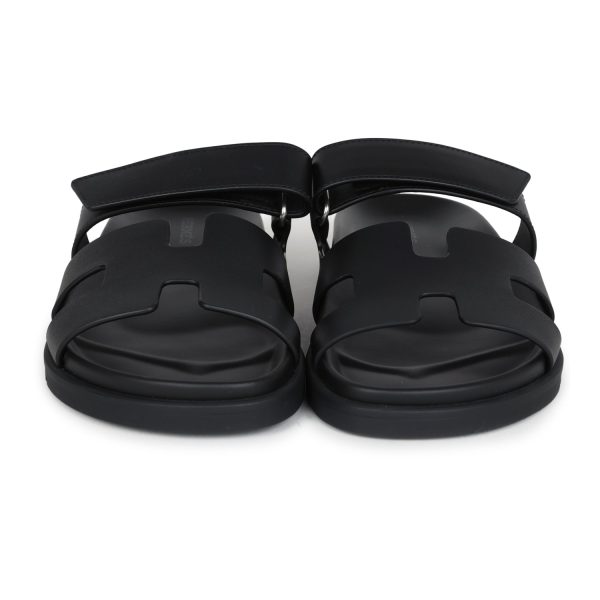 Hermes Chypre Techno Sandals Black Calfskin Palladium Hardware 38 EU For Cheap