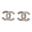 Chanel Small Quilted Crystal CC Stud Earrings Light Gold Hardware on Sale