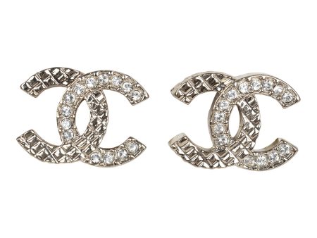 Chanel Small Quilted Crystal CC Stud Earrings Light Gold Hardware on Sale