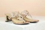 Women Rose Gold Embellished Ethnic Block Heels on Sale