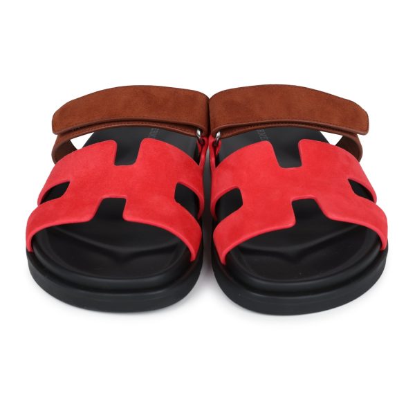 Hermes Chypre Techno Sandal Rouge Cinetique & Gold Suede Palladium Hardware 38.5 EU Hot on Sale