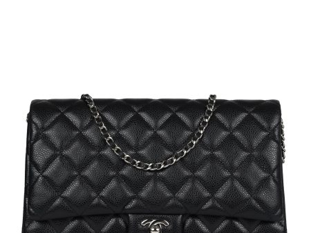 Chanel Clutch with Chain Bag Black Caviar Silver Hardware For Discount